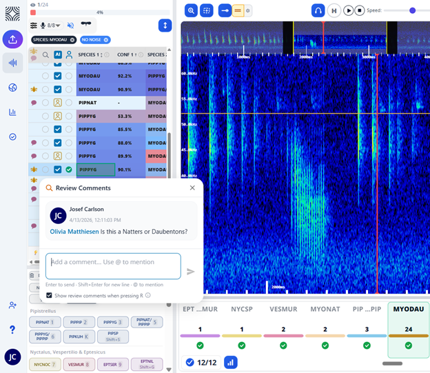 BioSonic spectrogram review interface with annotations